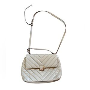 DKNY Quilted Crossbody Bag Grey Neutral Flap Gold Logo Purse